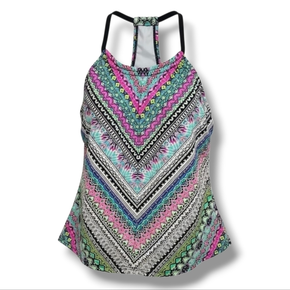 Clean Water Women’s Multicolor Mixed Print Tankini Swim Top Small Built-In Bra